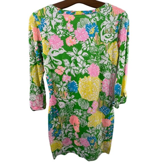 Lilly Pulitzer Tunic Dress Extra Small Multicolor Floral Pima Cotton 3/4 Sleeve - Picture 2 of 8